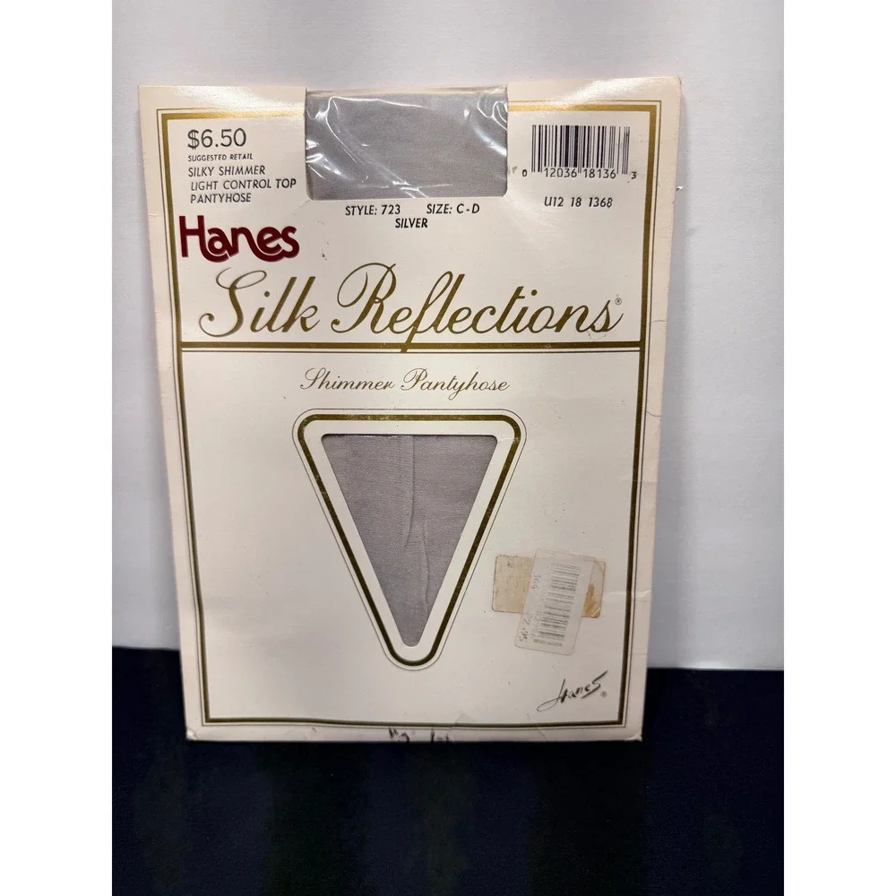 Hanes Silk Reflections Silver Shimmer Pantyhose Light Control Top Sz CD 723 VTG